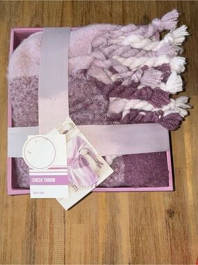 NWT Cozy Purple Lilac Check Throw Blanket 50x60 Tassel Fringe